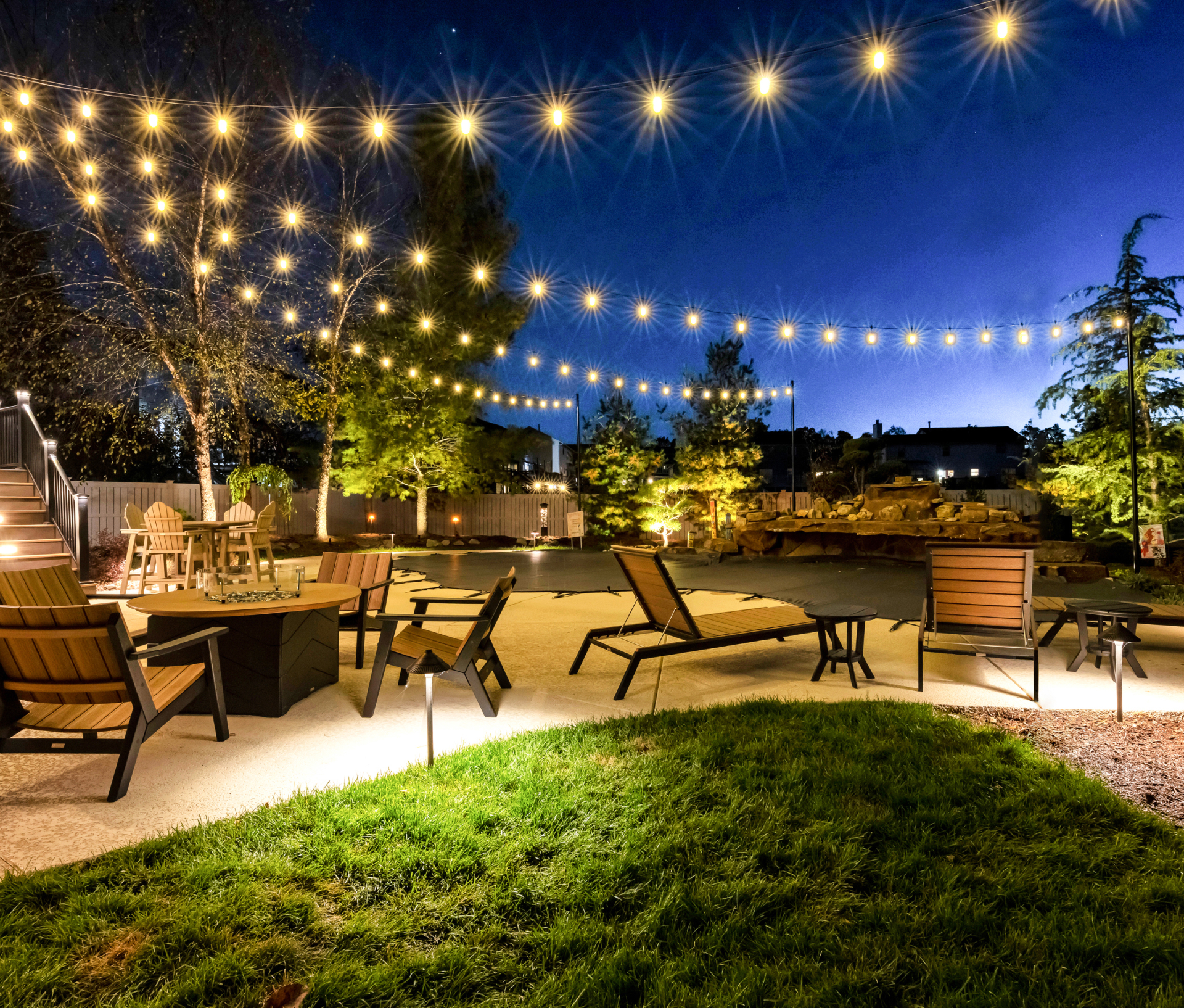 Outdoor lighting at dusk