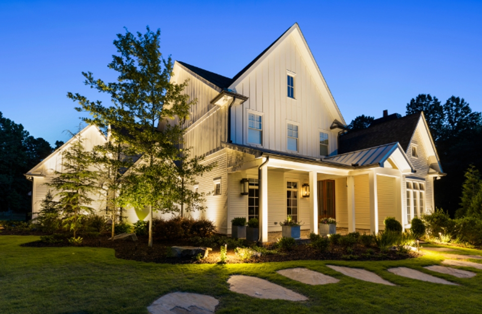Curb appeal lighting on a home exterior